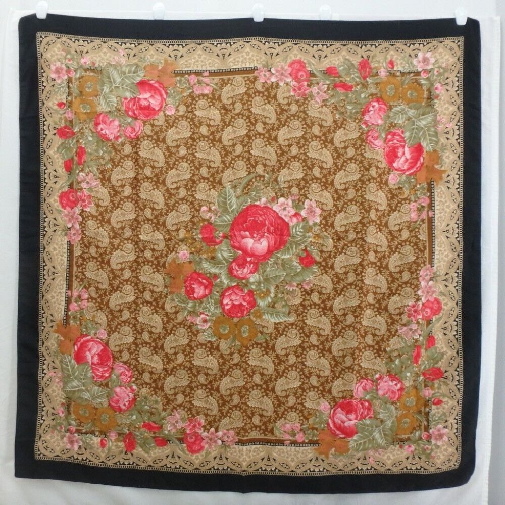 Jaclyn Smith Italy Floral Scarf Roses Paisley Trimmed in Black Gold Neck warmer